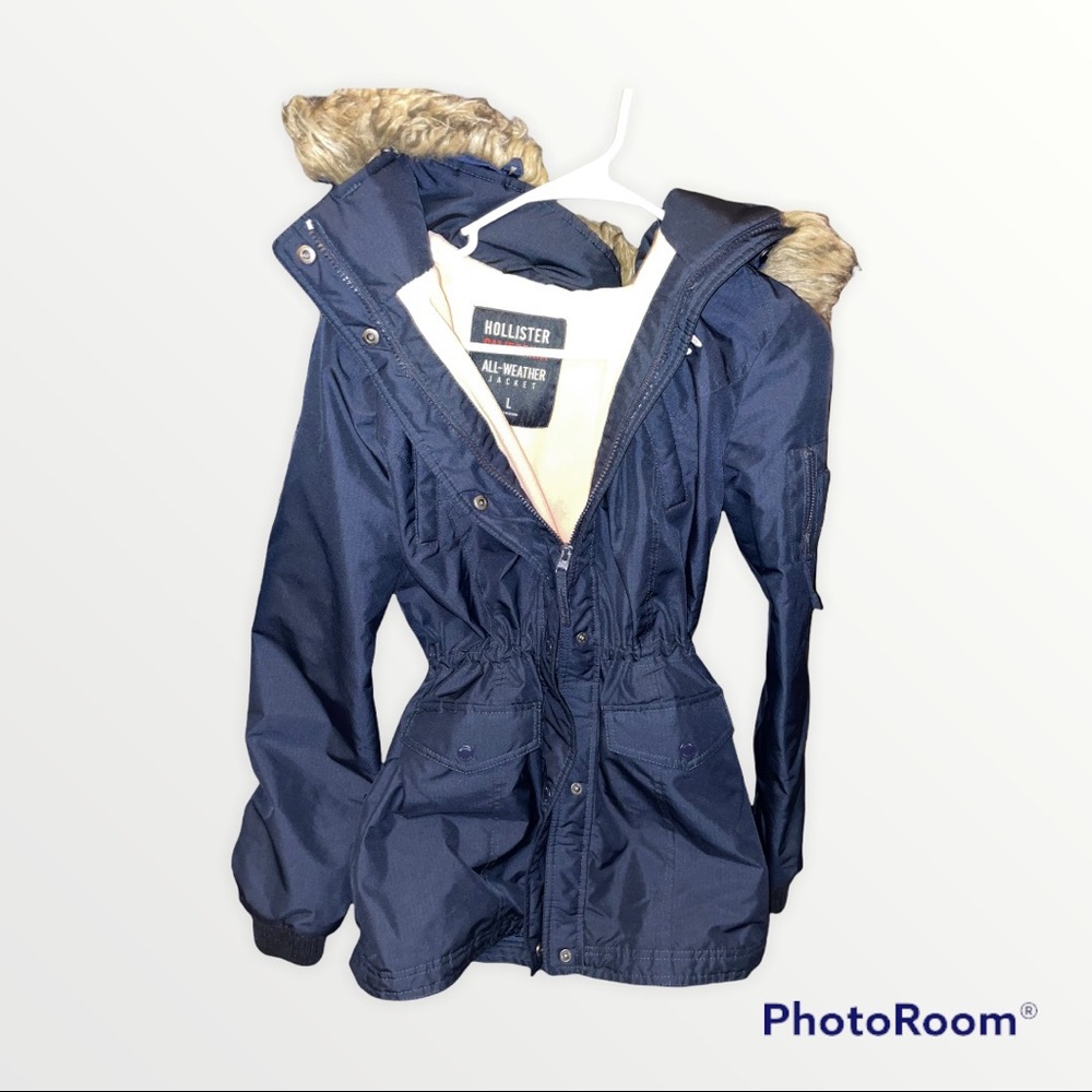 Blue Hollister Winter Coat w Fur Hood